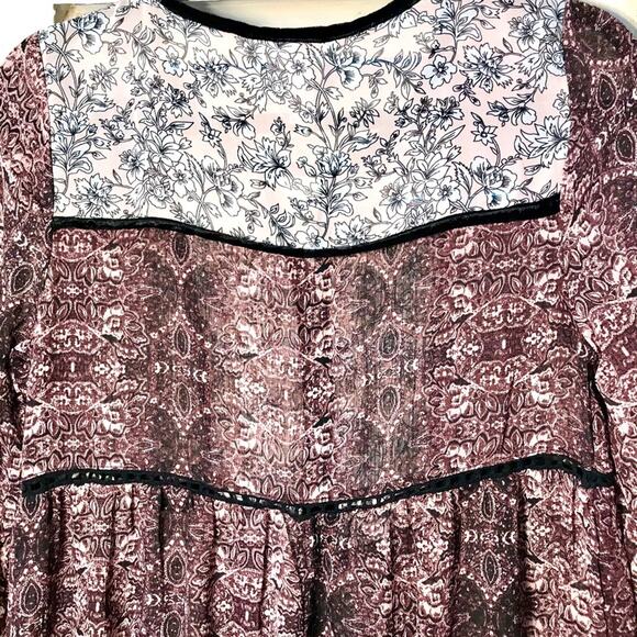 Knox Rose Women's Size XS Oversized Sheer Maroon Bohemian Mini Tunic Boho Dress - Picture 6 of 15